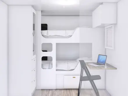 2 Bunks at rear with workstation on doorside