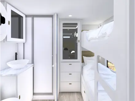 2 Bunks on doorside and ensuite on roadside