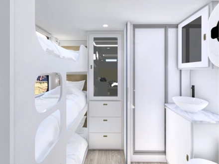 3 bunks on roadside, ensuite on doorside