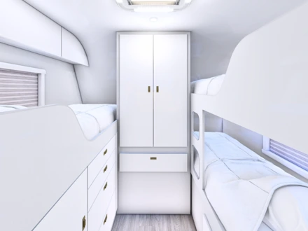 3 bunks with lift-up King Bed