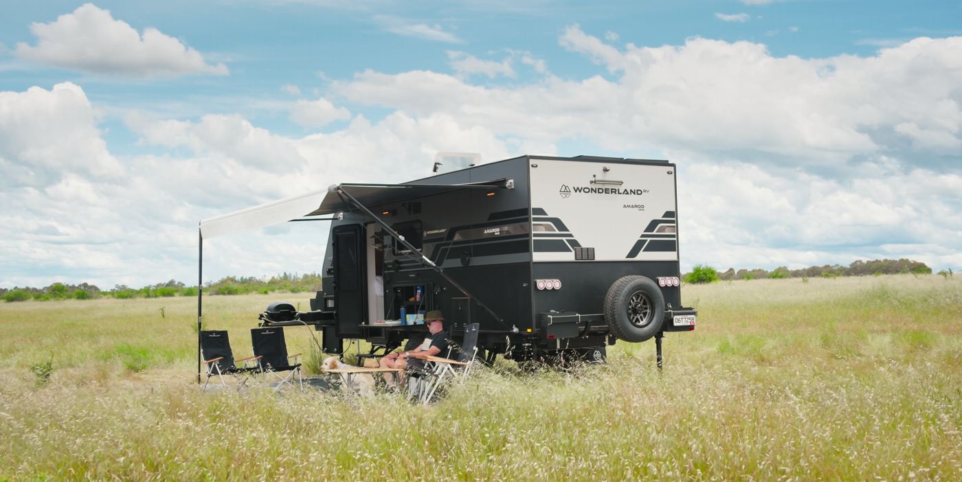 Wonderland RV Amaroo off-road caravan in a field