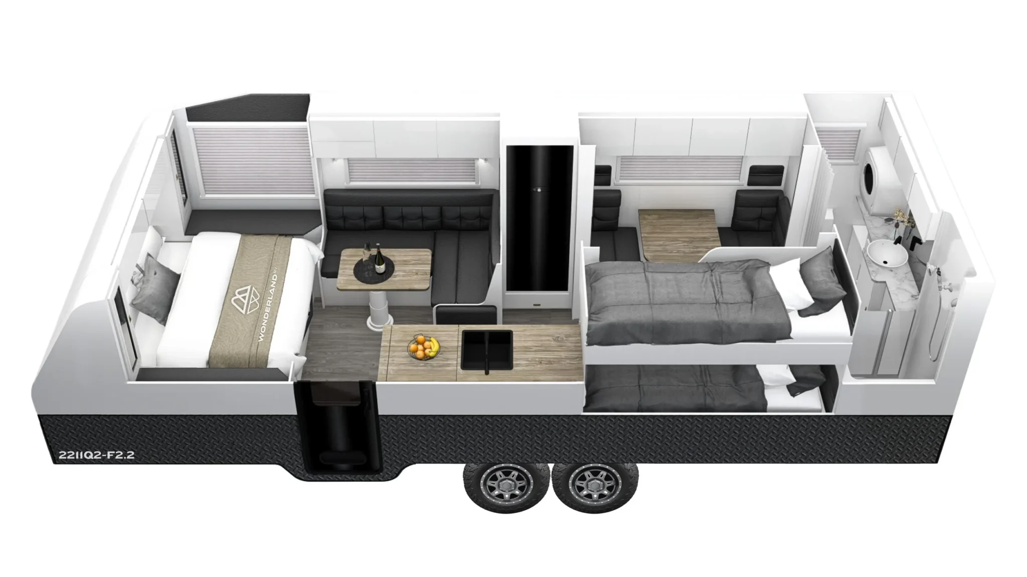 Cutaway of The Kiwi Van Life&rsquo;s Hornet 2211Q2-F2.2 layout