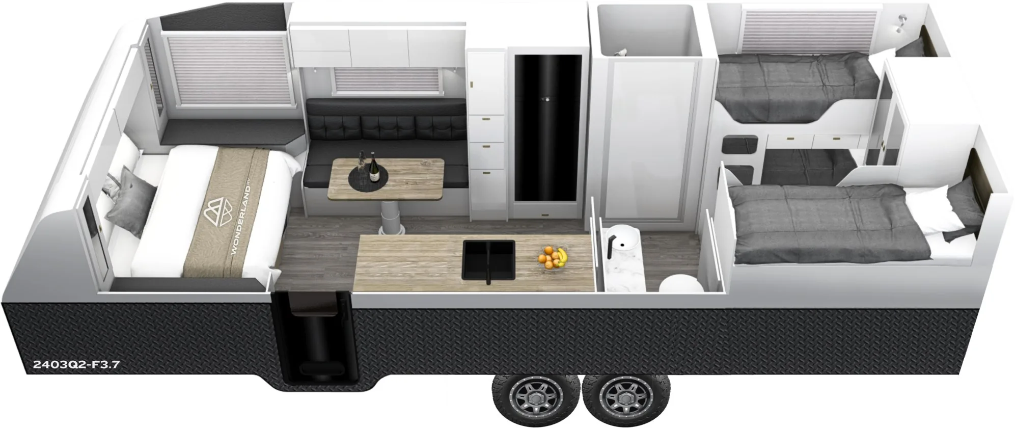 Cutaway of the Sandy Van Travels caravan layout