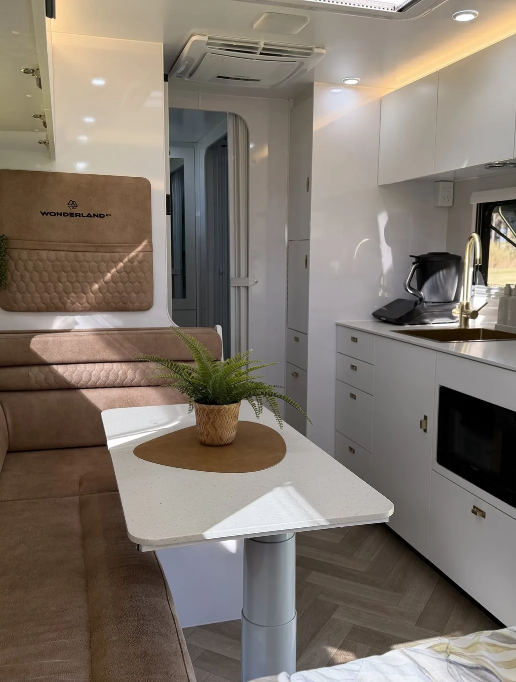 Inside the Solara: the caf&eacute; dinette and kitchen